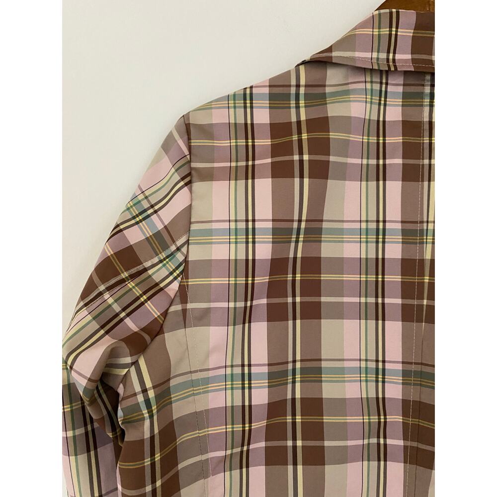 Gap Brown Pink Yellow Plaid Collared Jacket Midi Length Y2K 90s Windbreaker Rain - Picture 8 of 10